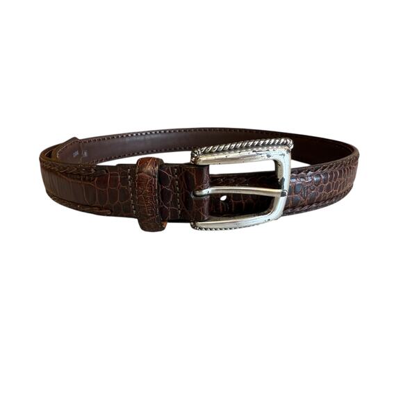 Vintage Talbots Croc Embossed Western Leather Belt Brown M - Picture 2 of 5